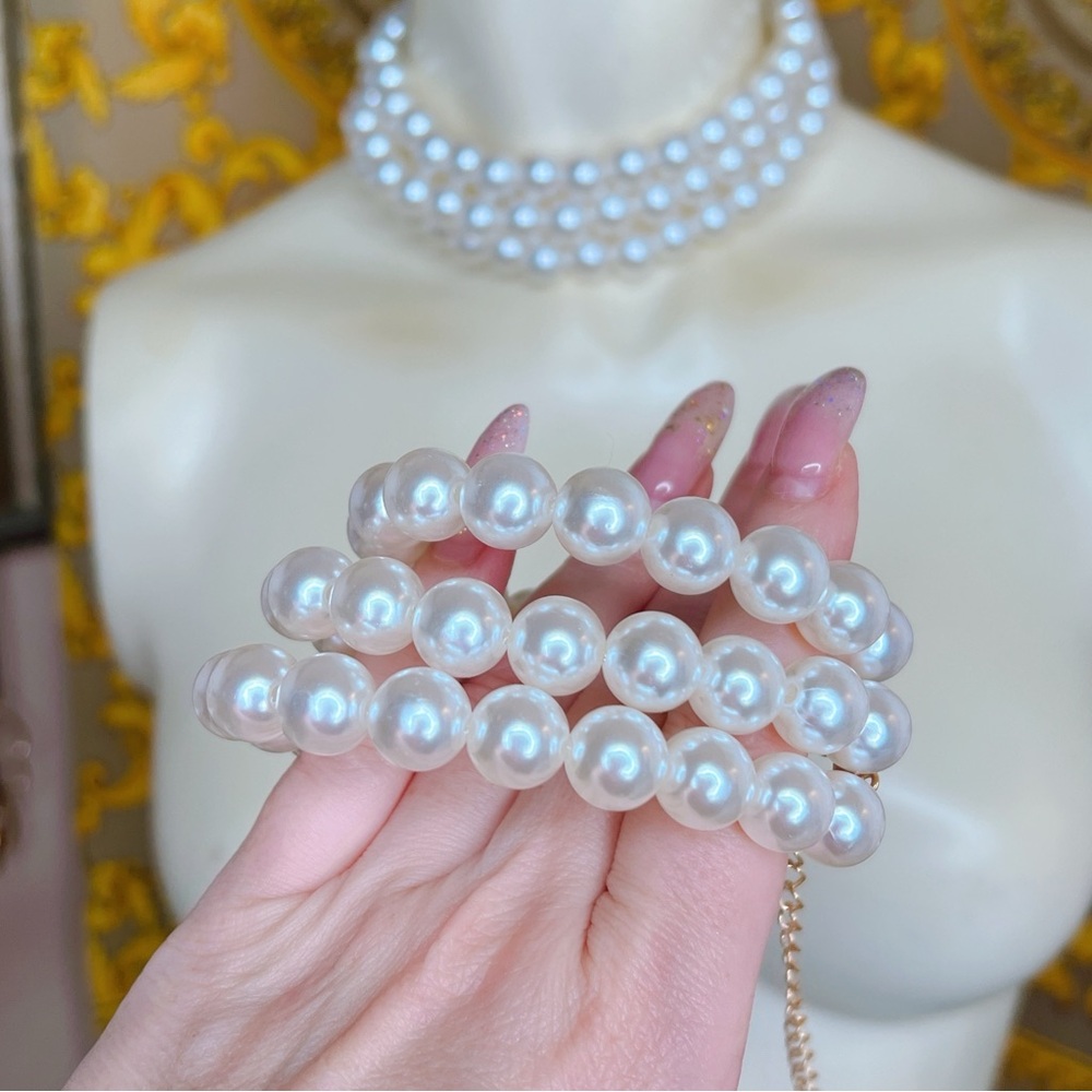Pearl choker & bracelet set adjustable layered necklace 💛 - Picture 3 of 7
